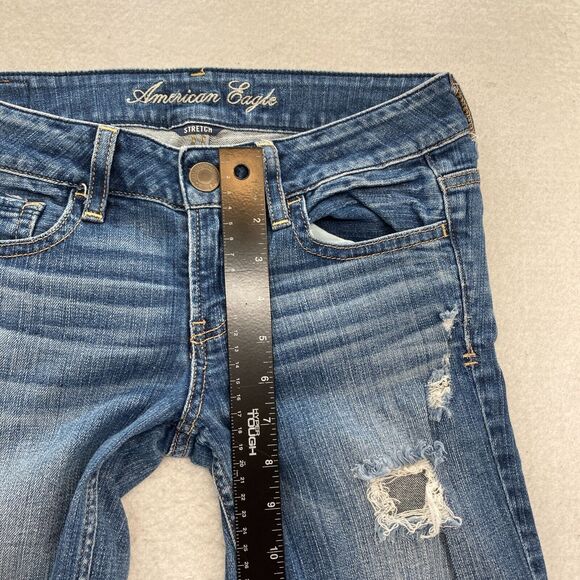 American‎ Eagle Jeans Women's 28 Hipster Flared Leg Blue Denim Distressed Y2K - Picture 10 of 15